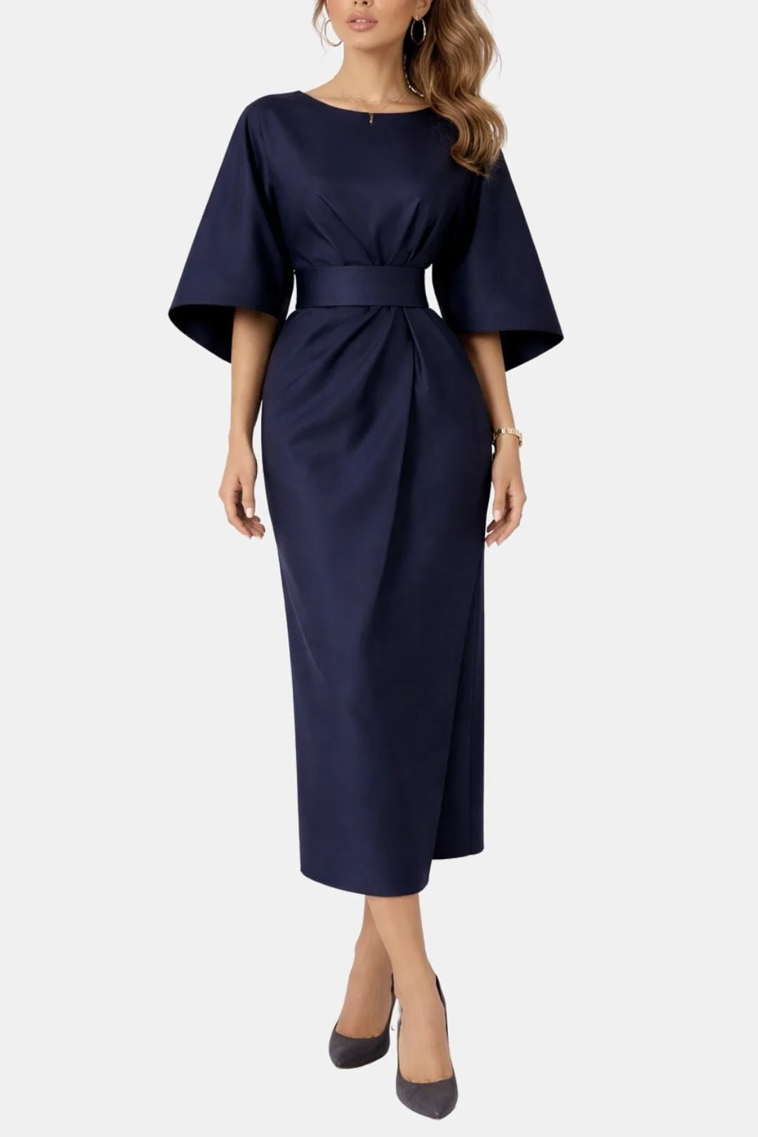 winona midi support dress – Elegant Belted with Flowing Silhouette 30.7 30.7 soft feminine style Bandeau Slinky Knot Detail Color:Glass Green