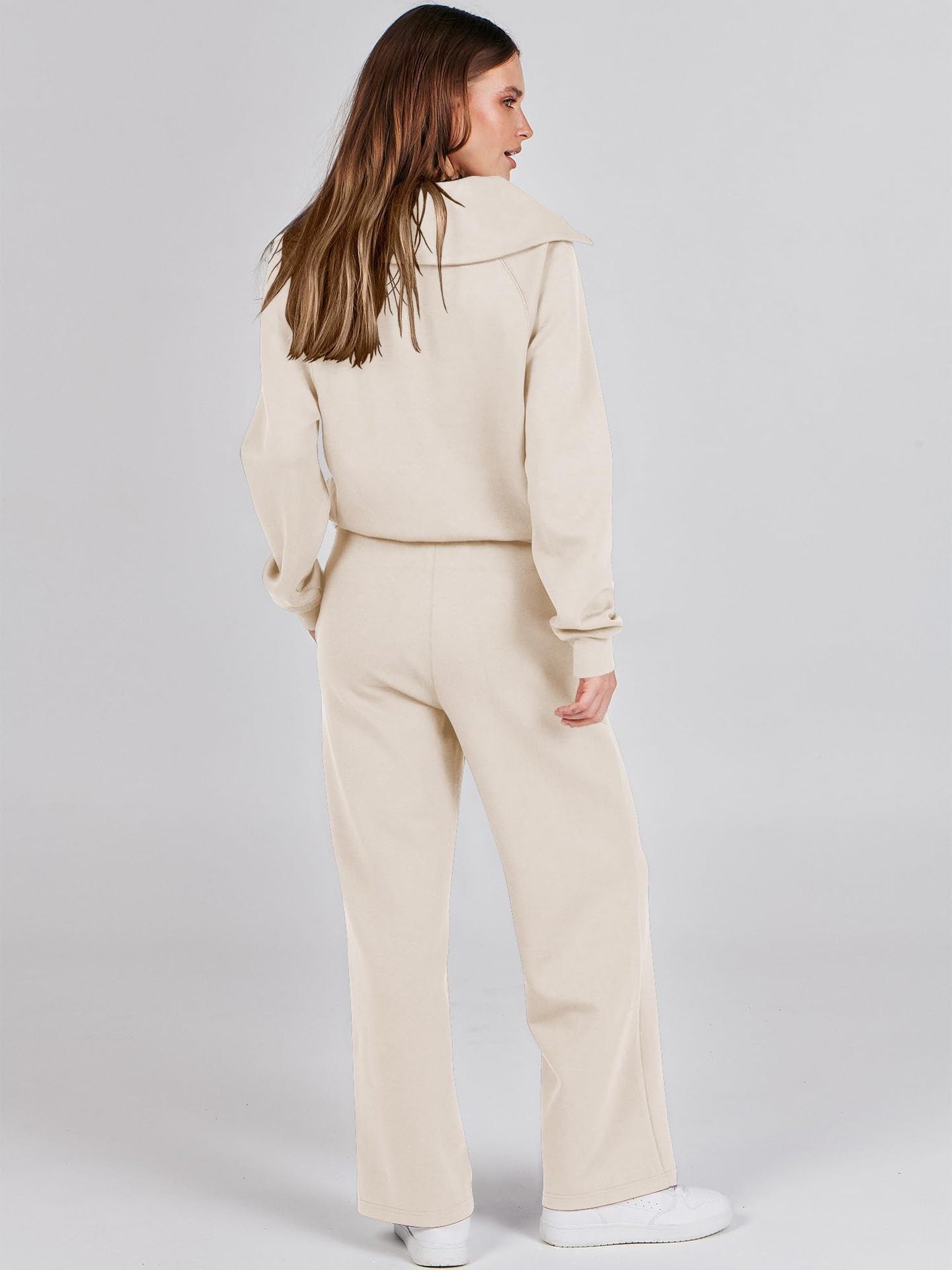 Leisure Sports Suit Long-Sleeve Zipper Sweatshirt Wide Leg Pants Two-Piece Set