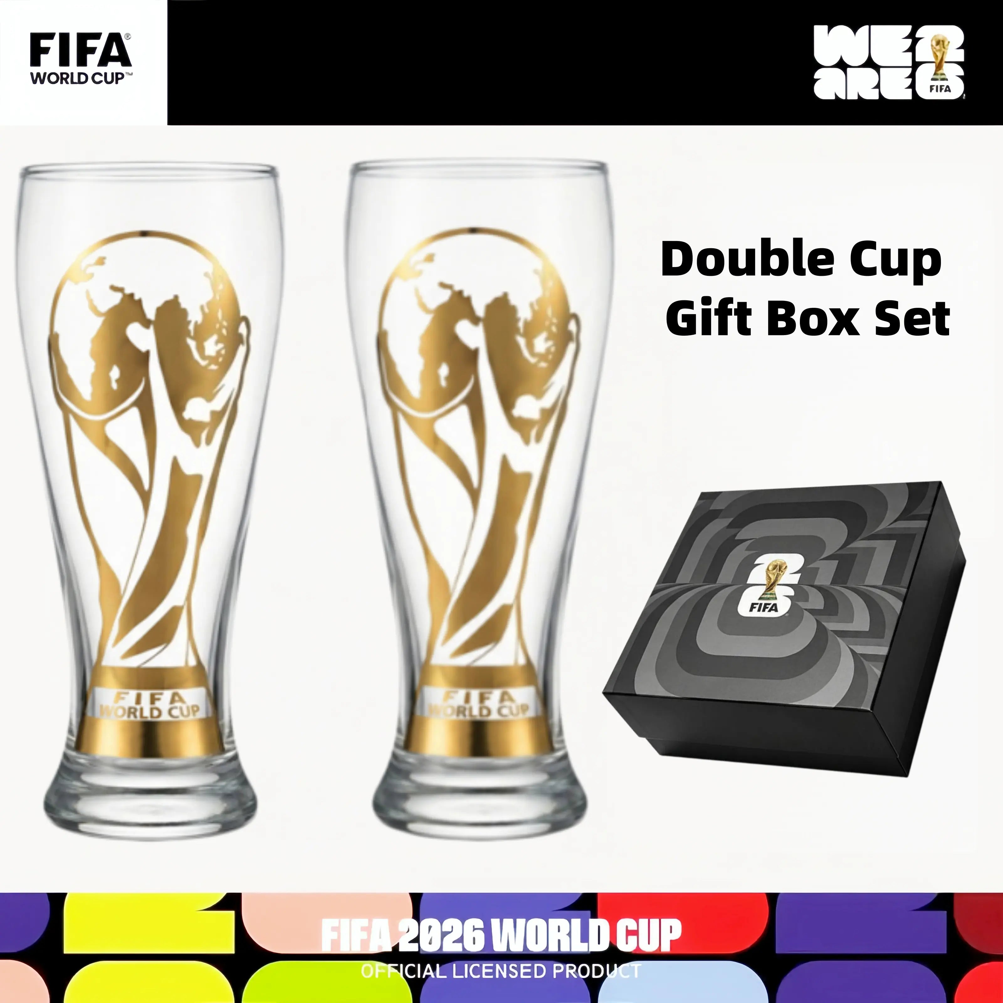 [FIFA World Cup 2026] Officially Licensed Products—Premium Two-Piece Glassware Gift Set, Luxury Souvenir Gift Box Featuring the FIFA Trophy Design, Perfect Gift for Soccer Fans on Birthdays and Holidays, Collectible Home Bar Glassware.