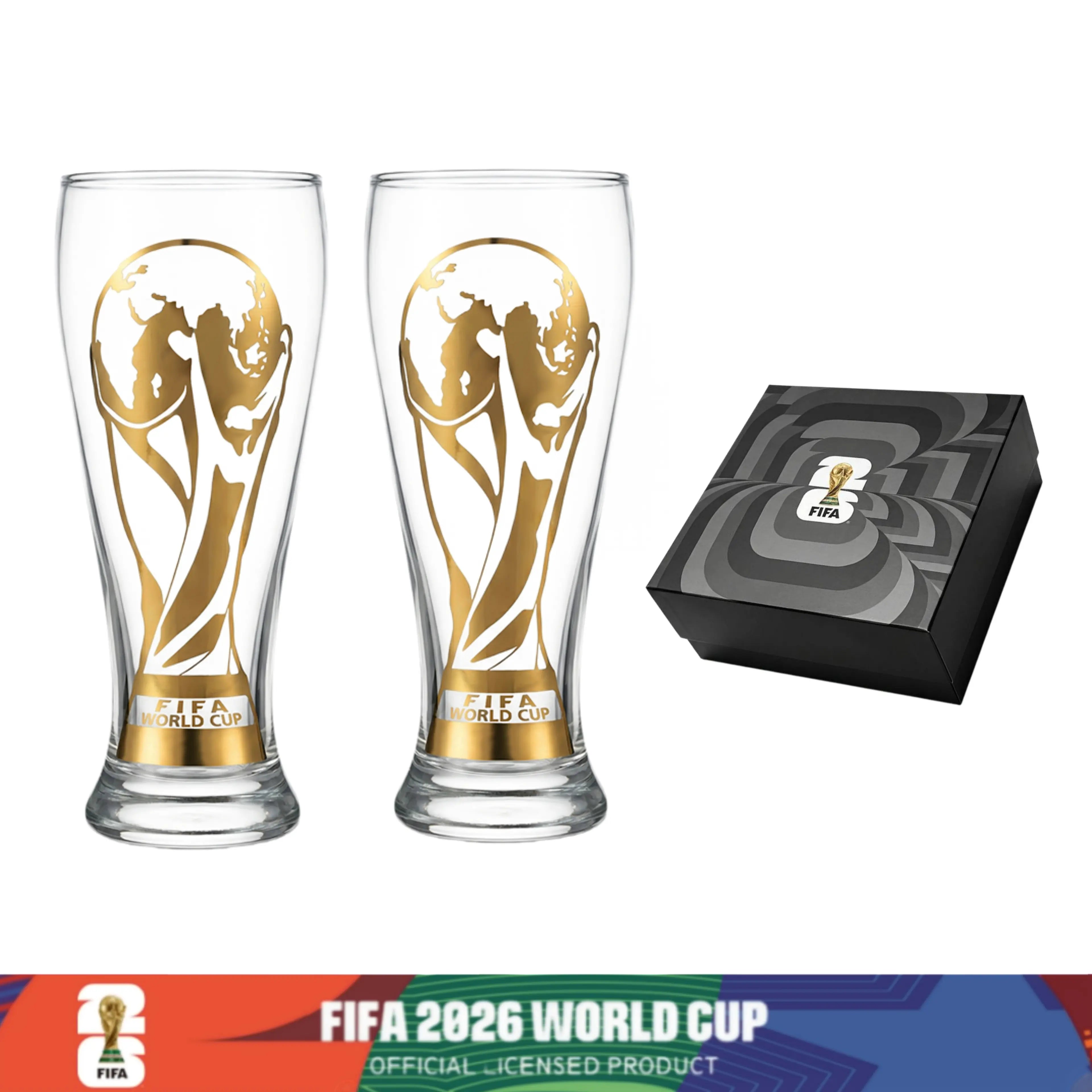 [FIFA World Cup 2026] Officially Licensed Products—Premium Two-Piece Glassware Gift Set, Luxury Souvenir Gift Box Featuring the FIFA Trophy Design, Perfect Gift for Soccer Fans on Birthdays and Holidays, Collectible Home Bar Glassware.