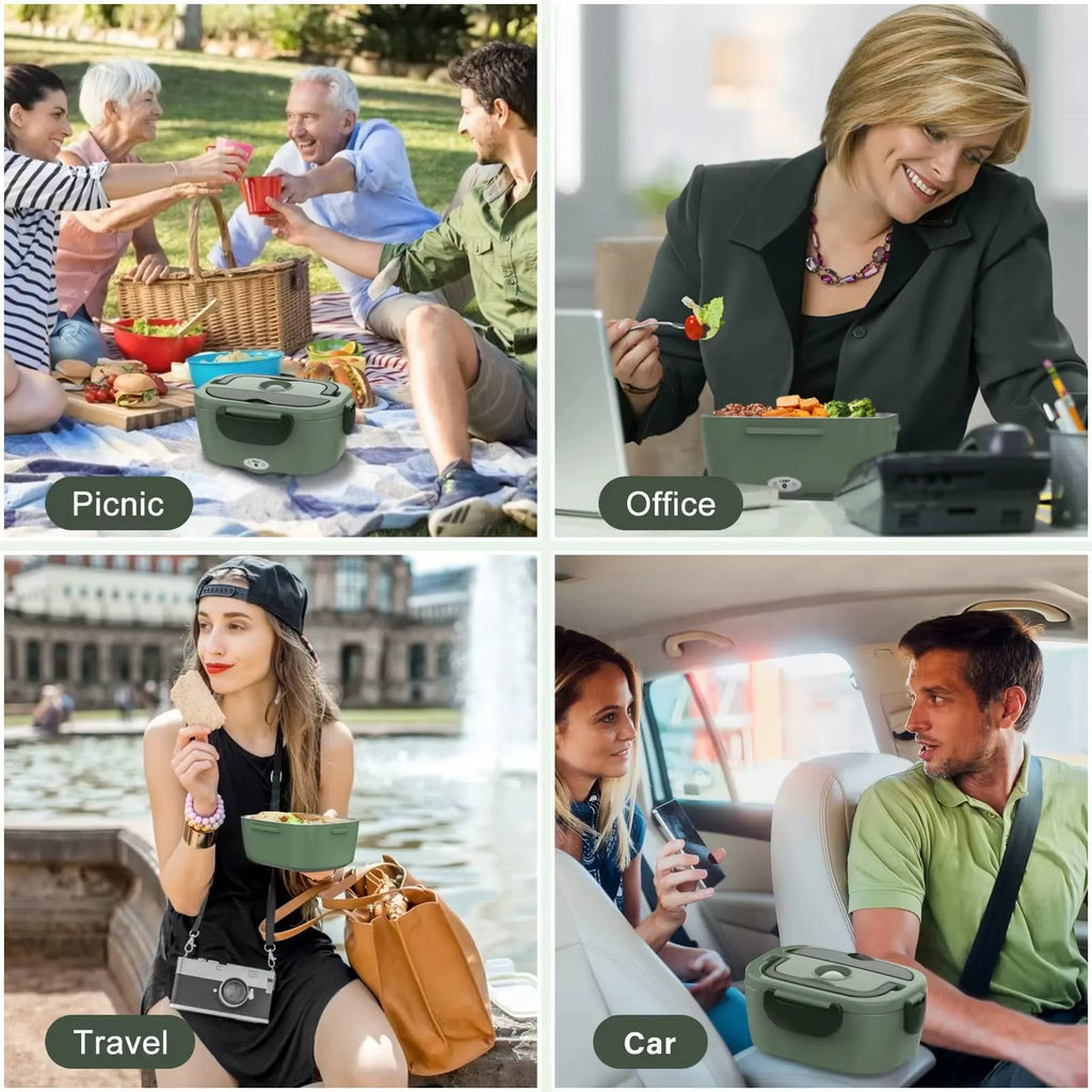 Electric Heated Insulated Lunch Box with Removable Stainless Steel Container, Portable Food Warmer for Car Office School