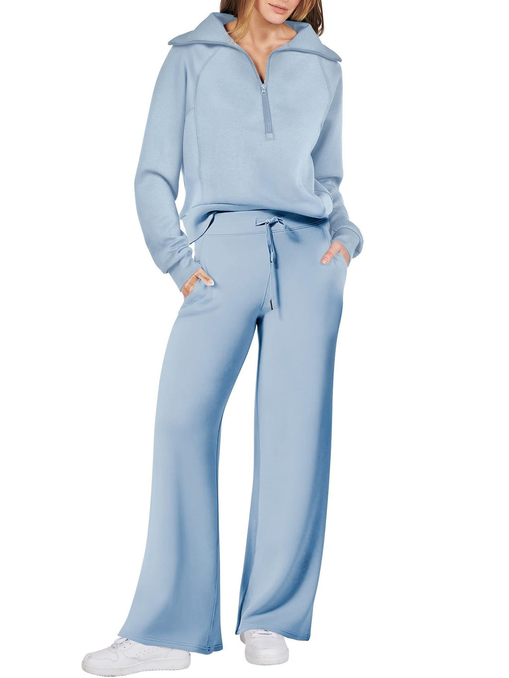 Leisure Sports Suit Long-Sleeve Zipper Sweatshirt Wide Leg Pants Two-Piece Set