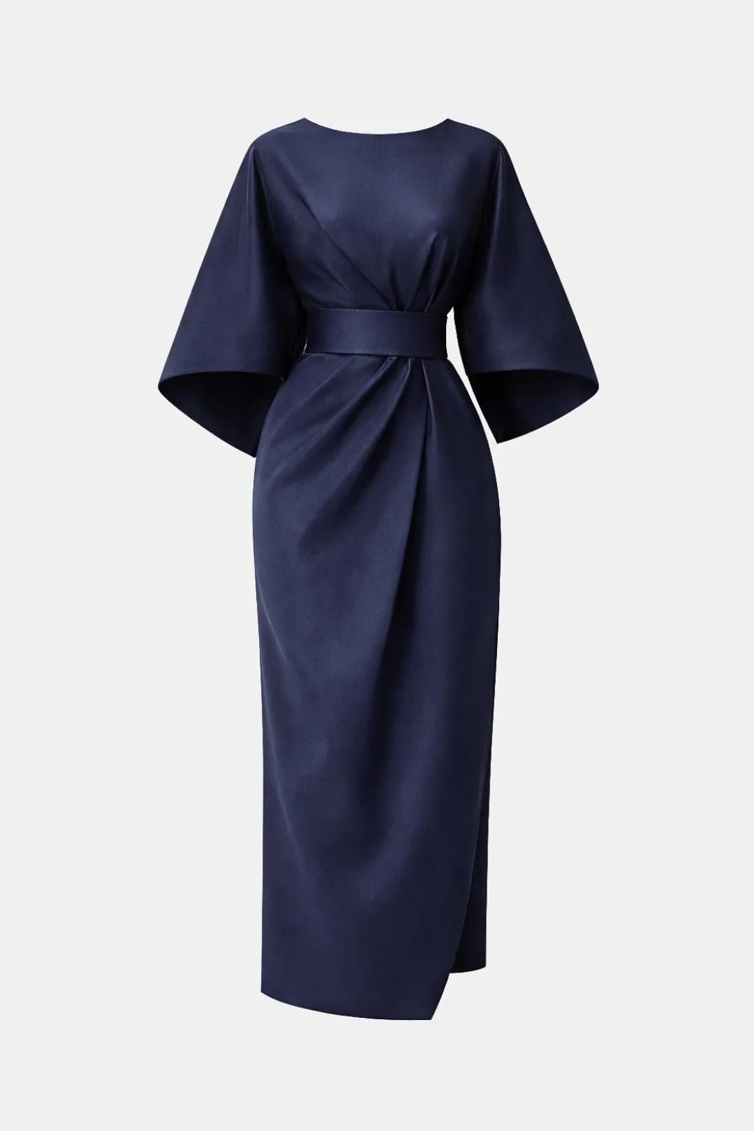Winona – Elegant Belted Midi Dress with Flowing Silhouette