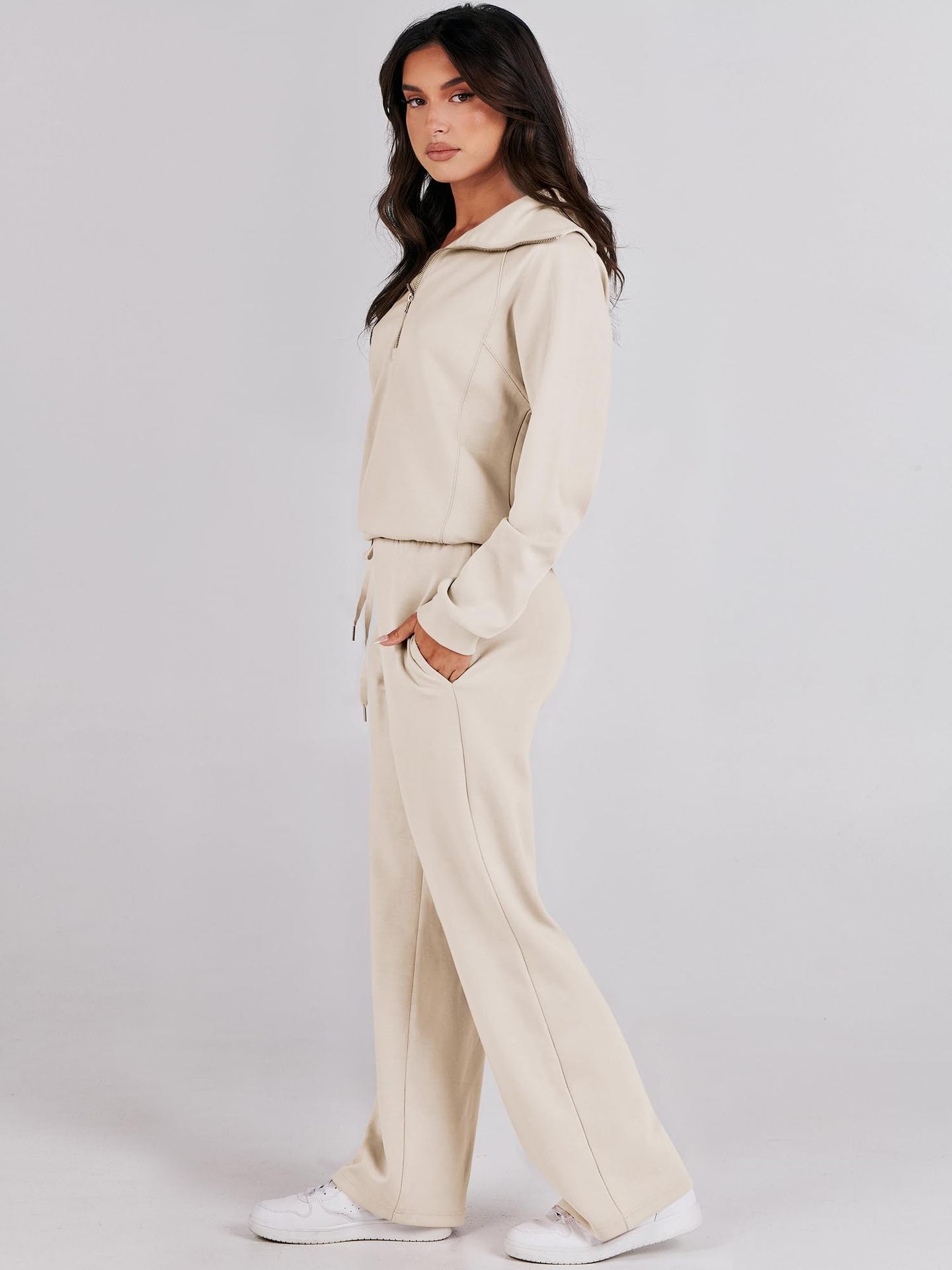 Leisure Sports Suit Long-Sleeve Zipper Sweatshirt Wide Leg Pants Two-Piece Set
