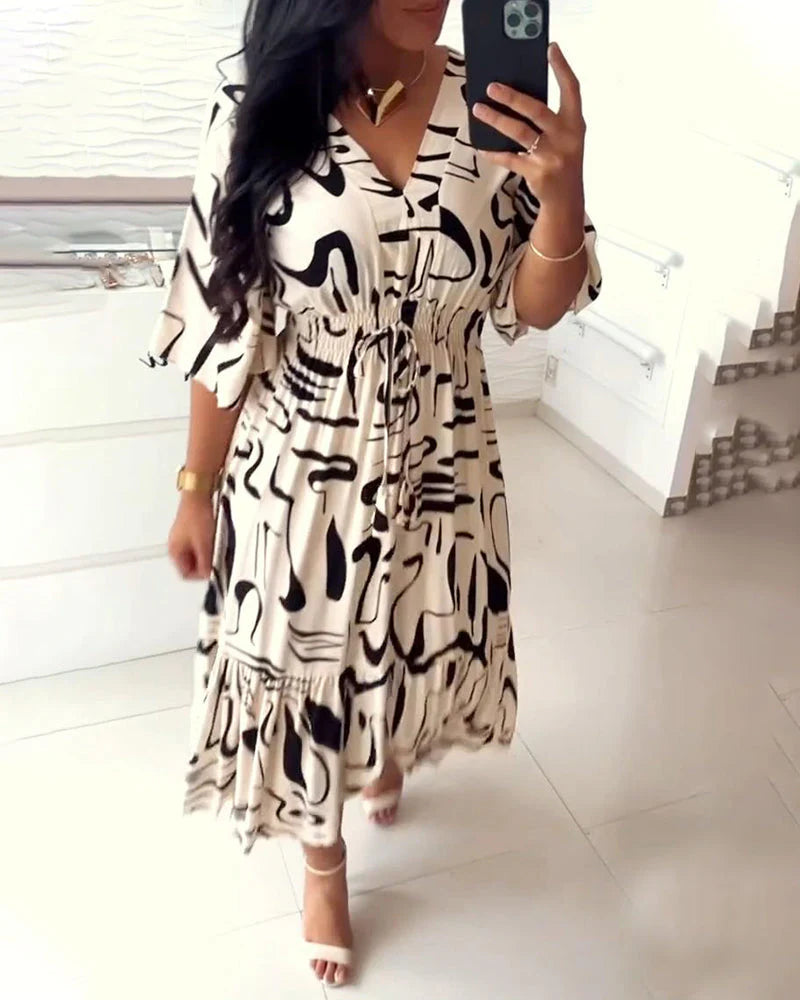 Sanae™ - Robe À Col En V Et Imprimé Élégant