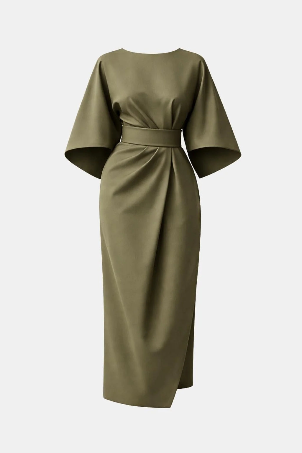 Winona – Elegant Belted Midi Dress with Flowing Silhouette