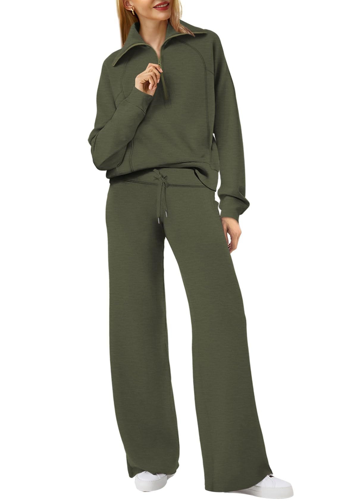 Leisure Sports Suit Long-Sleeve Zipper Sweatshirt Wide Leg Pants Two-Piece Set
