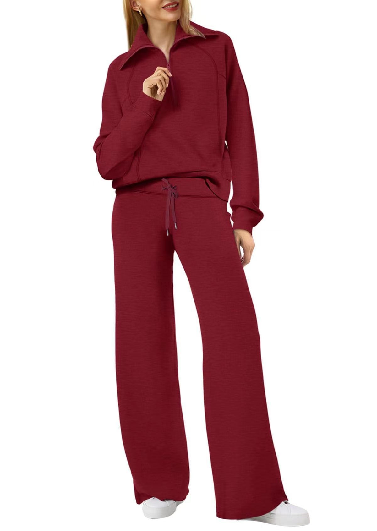 Leisure Sports Suit Long-Sleeve Zipper Sweatshirt Wide Leg Pants Two-Piece Set