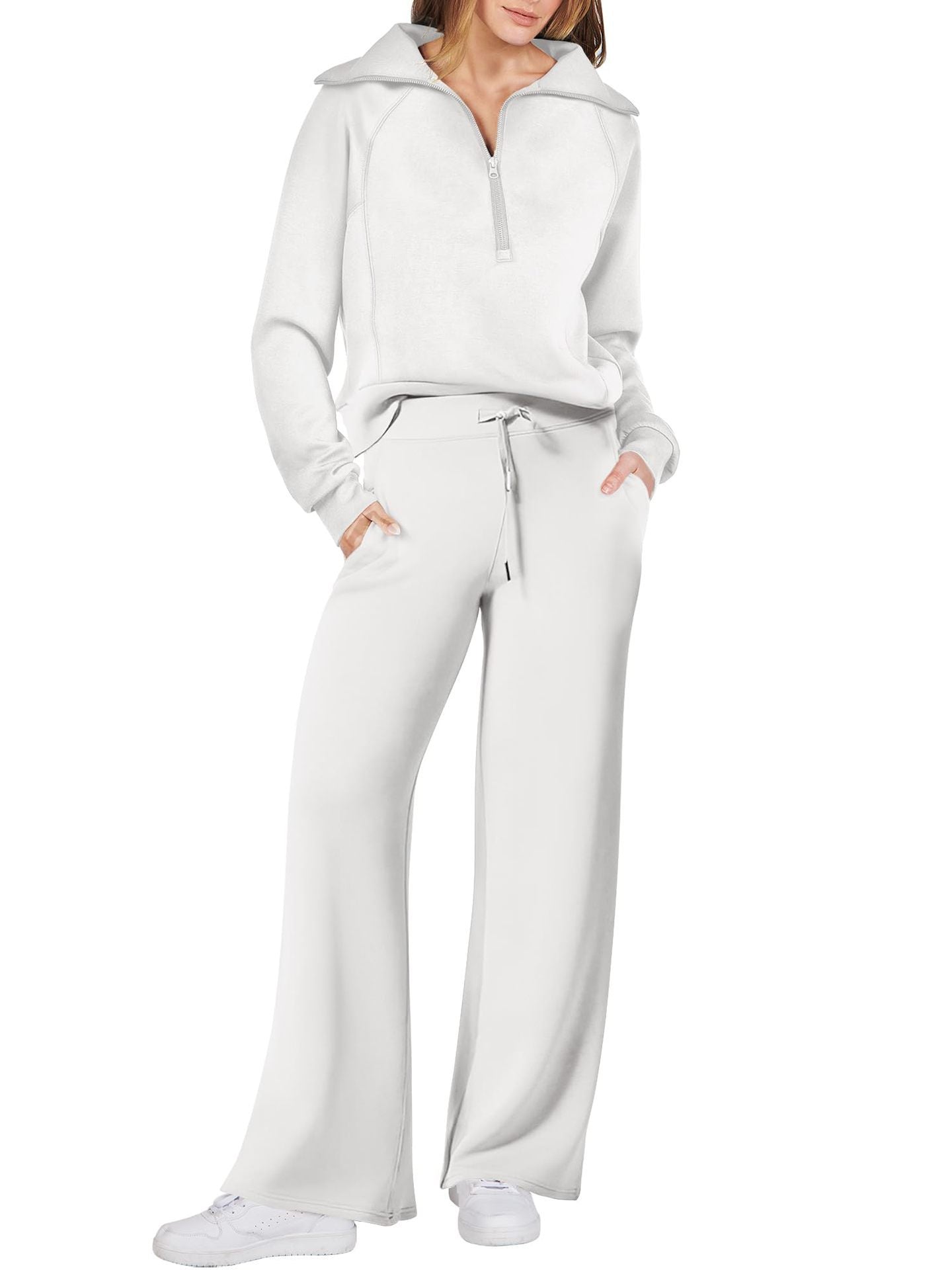 Leisure Sports Suit Long-Sleeve Zipper Sweatshirt Wide Leg Pants Two-Piece Set