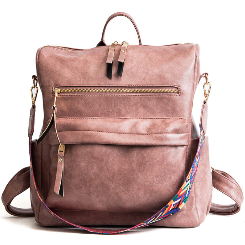 New Retro Backpack College Wind Casual Bag Large Capacity Soft Leather Backpack