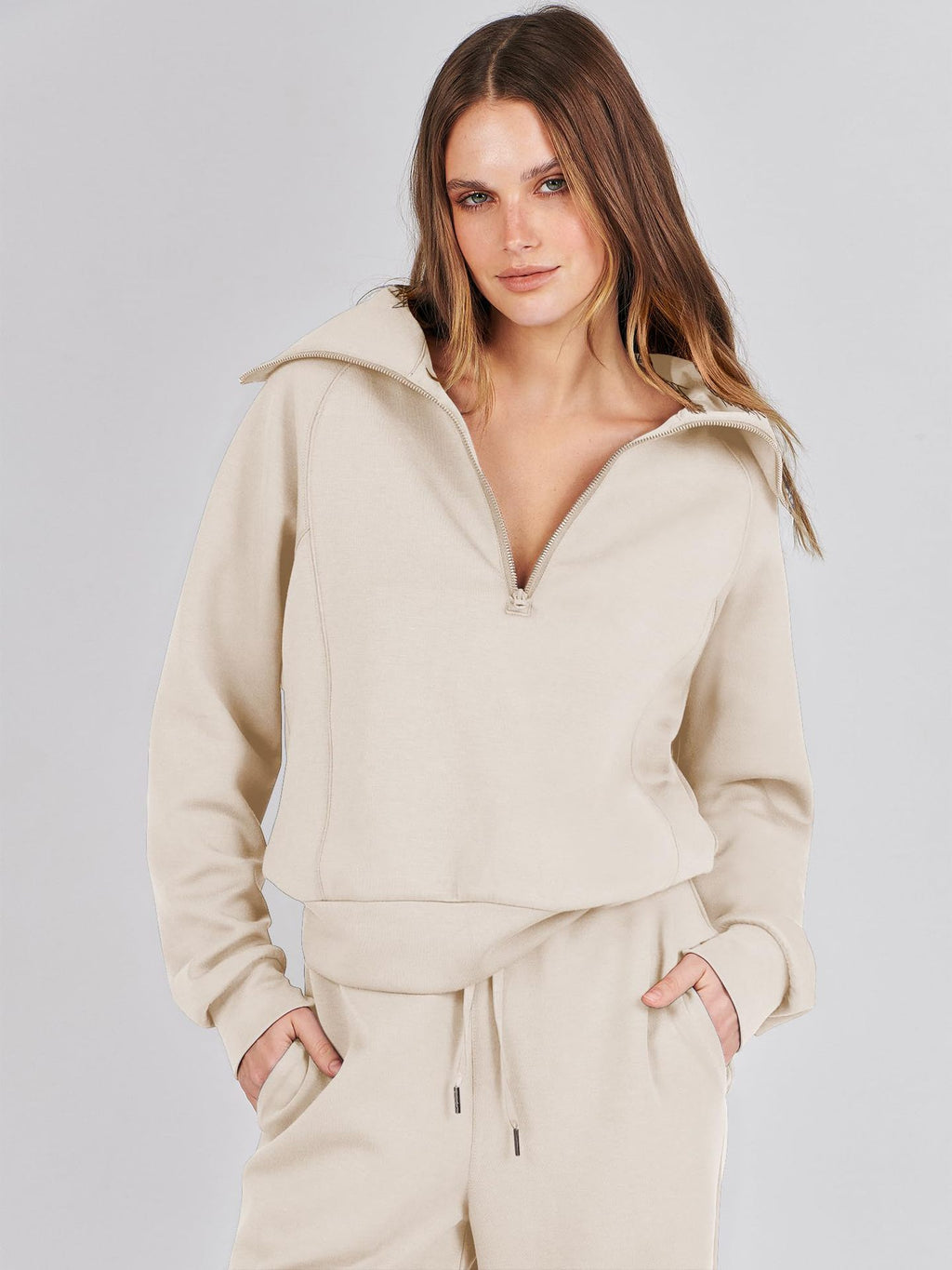 Leisure Sports Suit Long-Sleeve Zipper Sweatshirt Wide Leg Pants Two-Piece Set