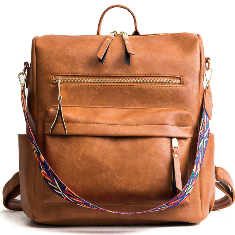 New Retro Backpack College Wind Casual Bag Large Capacity Soft Leather Backpack