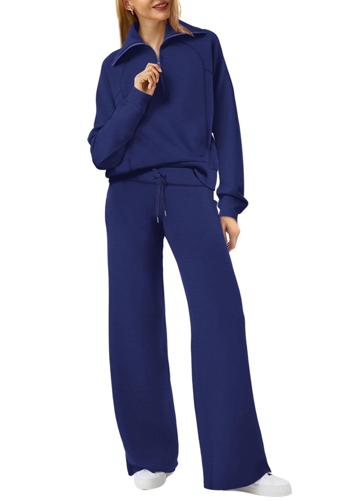 Leisure Sports Suit Long-Sleeve Zipper Sweatshirt Wide Leg Pants Two-Piece Set