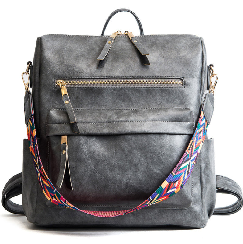 New Retro Backpack College Wind Casual Bag Large Capacity Soft Leather Backpack