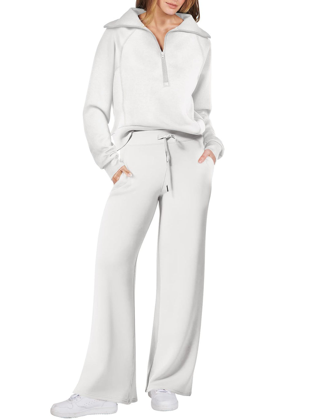 Leisure Sports Suit Long-Sleeve Zipper Sweatshirt Wide Leg Pants Two-Piece Set