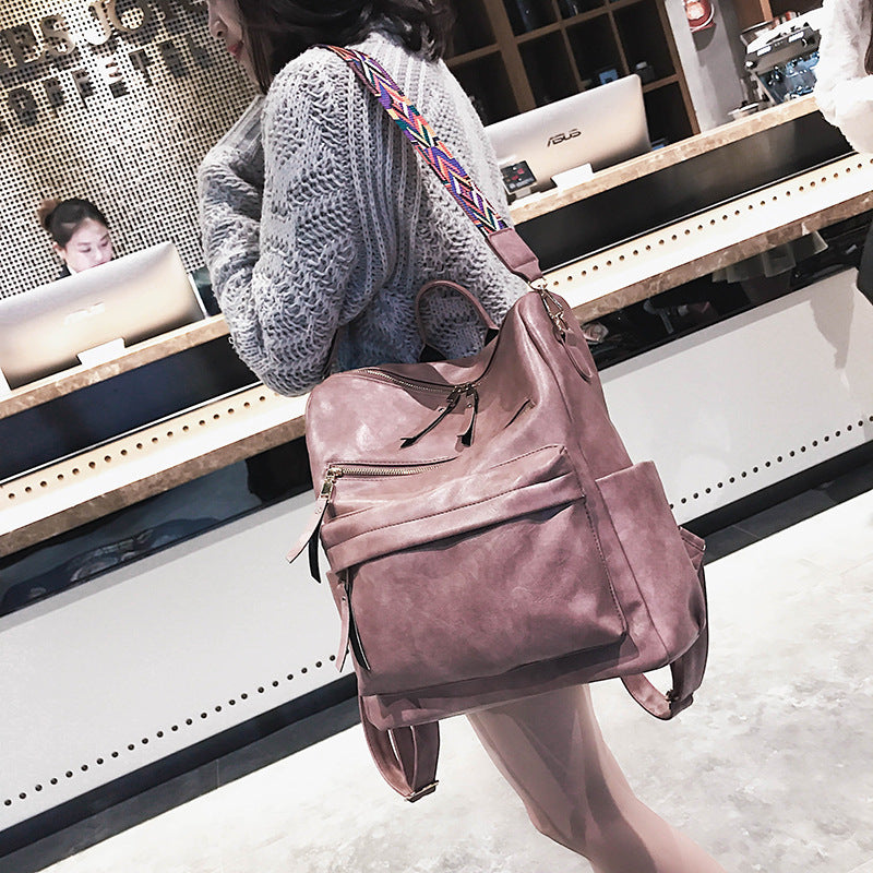 New Retro Backpack College Wind Casual Bag Large Capacity Soft Leather Backpack