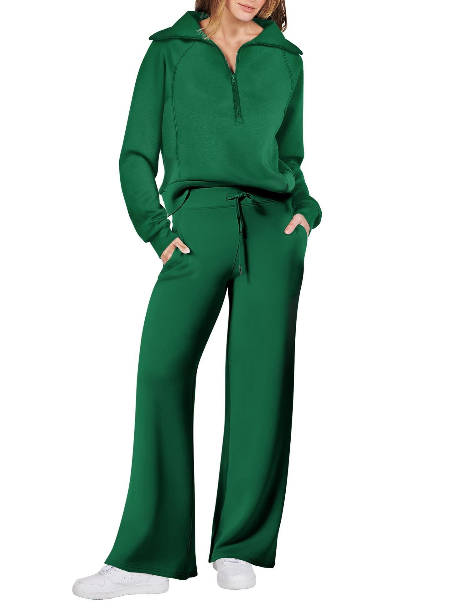 Leisure Sports Suit Long-Sleeve Zipper Sweatshirt Wide Leg Pants Two-Piece Set