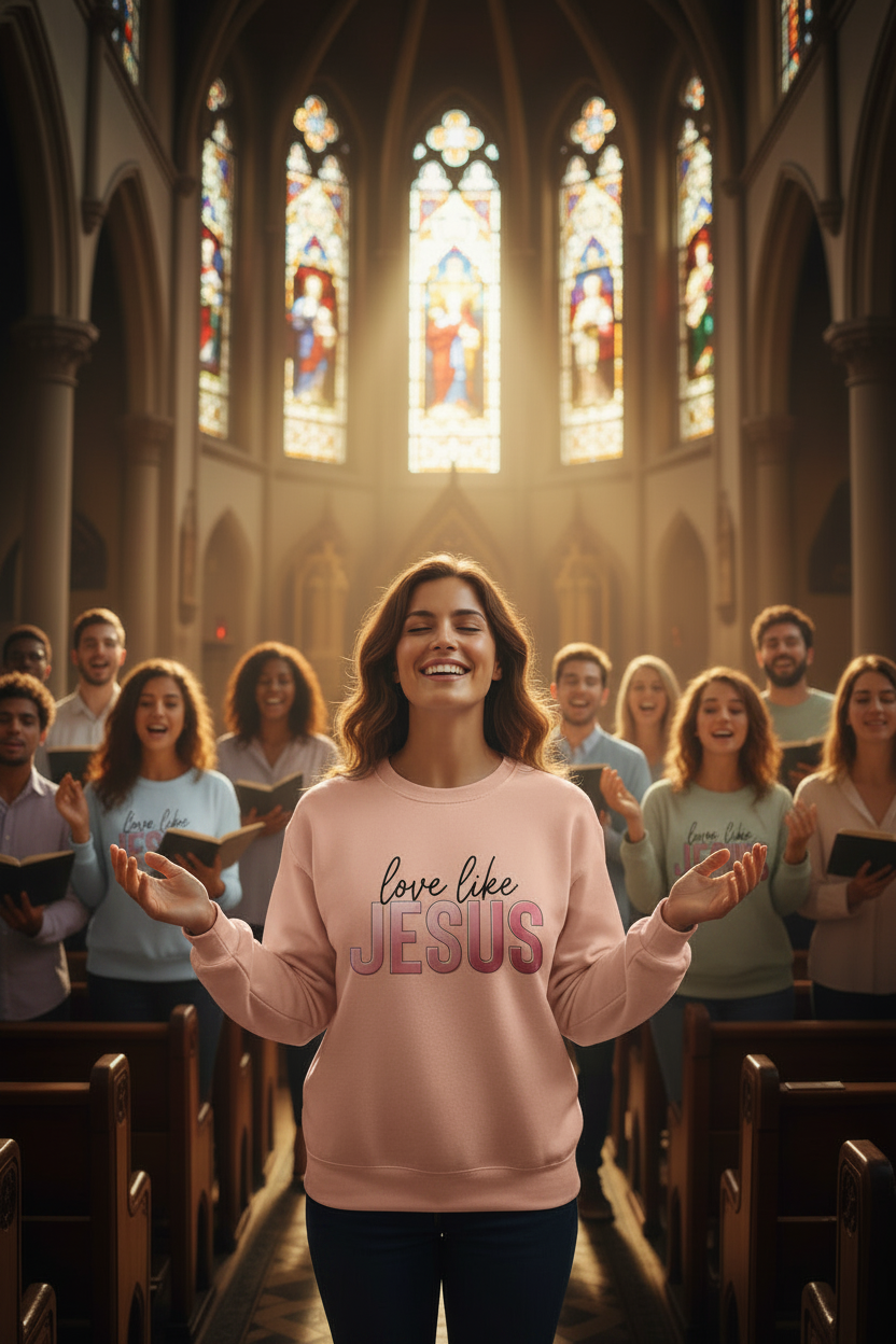 Hermosa Sudadera Crewneck Sweatshir con mensajes Cristianos Love like Jesus Unisex | Gildan 18000