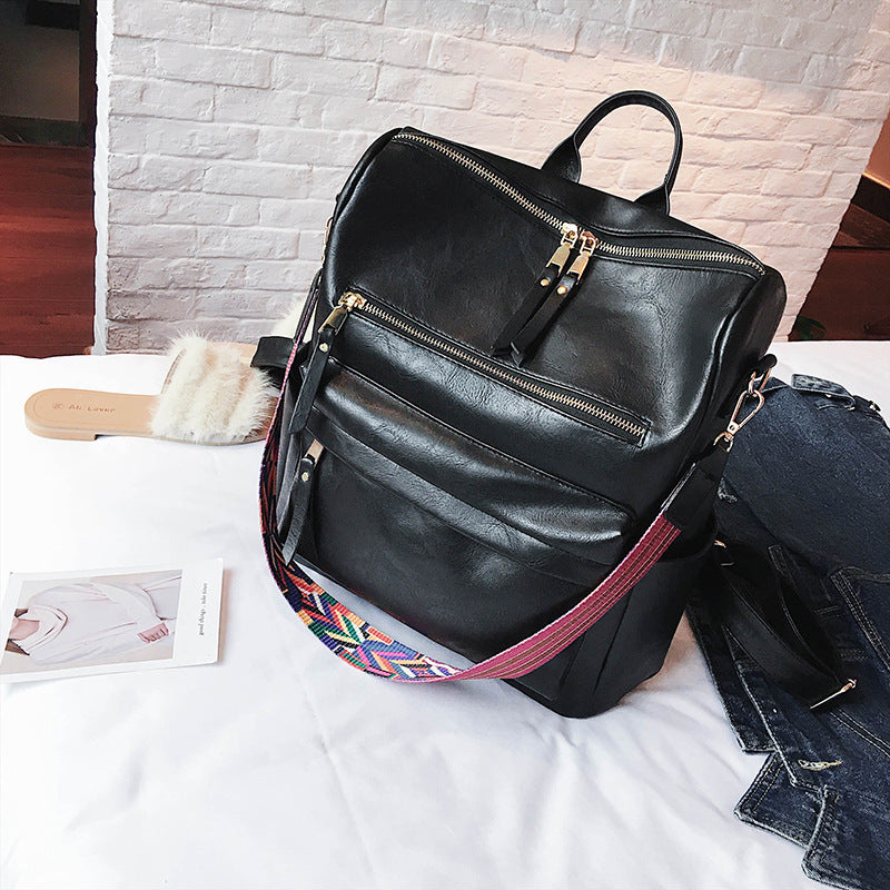 New Retro Backpack College Wind Casual Bag Large Capacity Soft Leather – lachicastore
