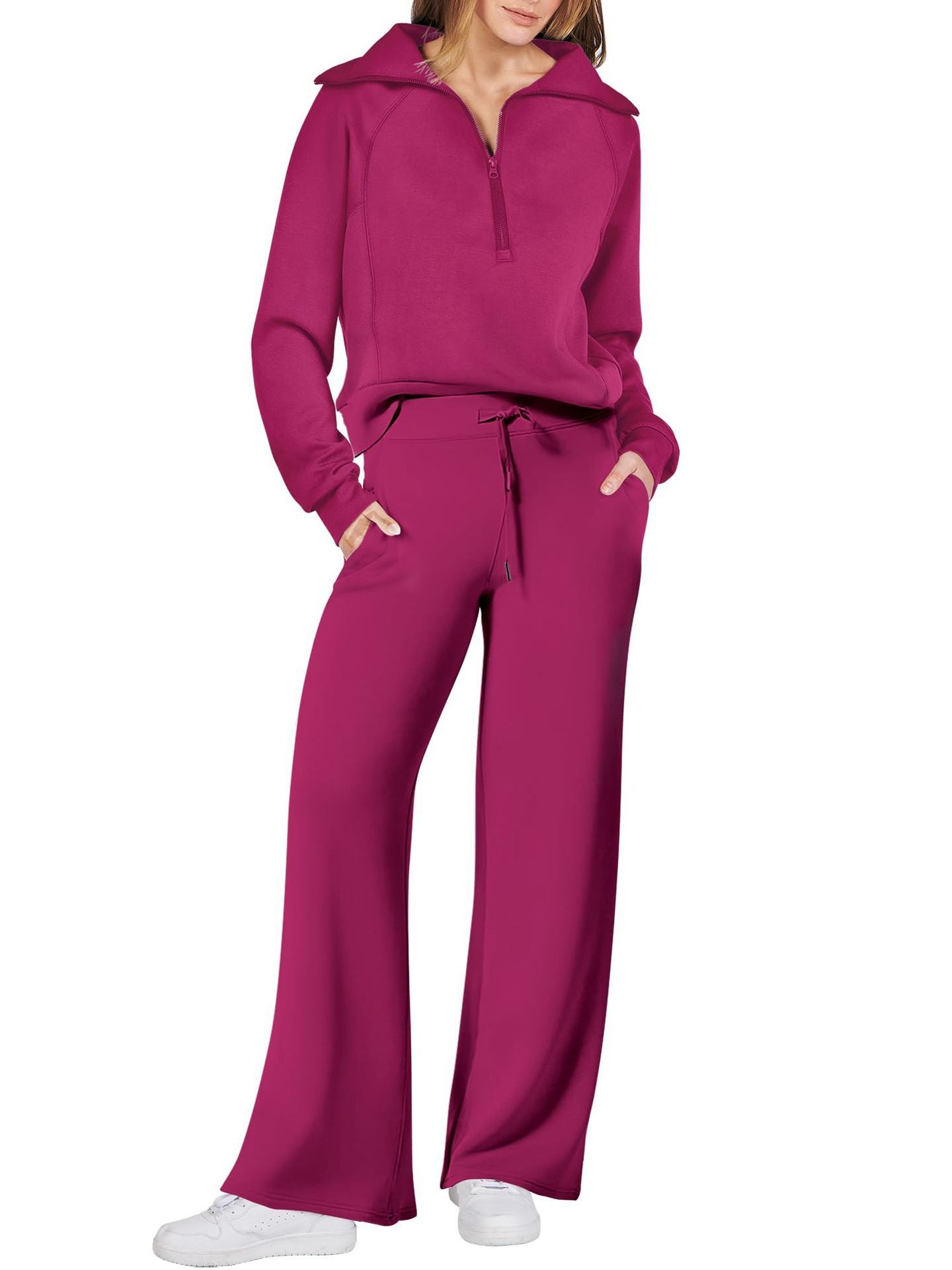 Leisure Sports Suit Long-Sleeve Zipper Sweatshirt Wide Leg Pants Two-Piece Set