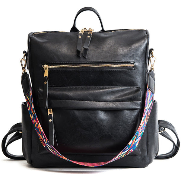 New Retro Backpack College Wind Casual Bag Large Capacity Soft Leather Backpack