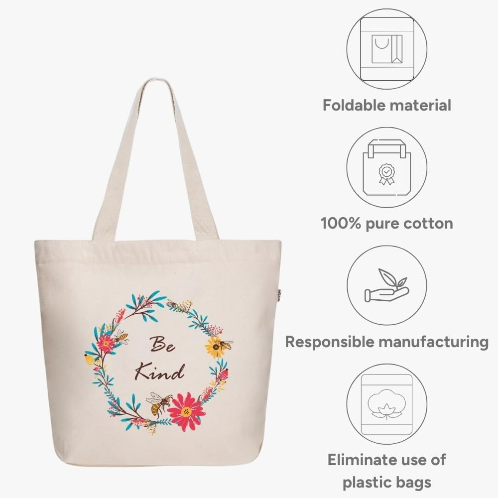  Tote Bag Aesthetic Canvas for Women Large Zipper  with Pocket