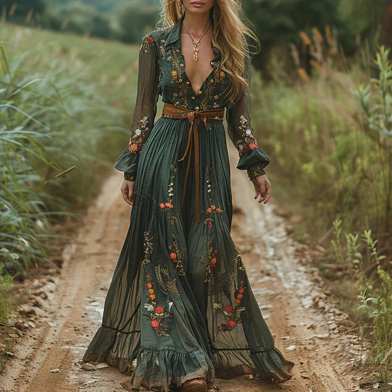 Women'S Floral Pleated Maxi Dress | Bohemian Summer Gown